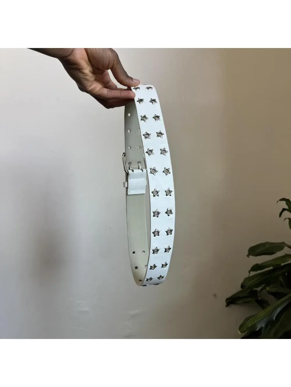 Y2K White Star Grommet Belt – Double Prong Grunge Fits‎ S-L